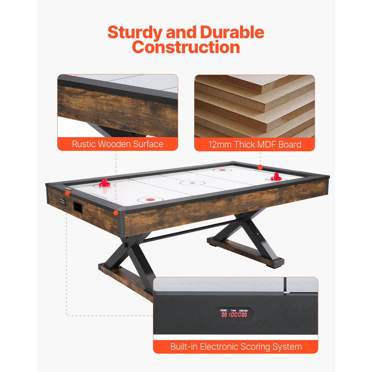84" Air Hockey Table, Recreational Indoor Game Set with 2 Mallets, 2 Discs, Digital Score Tracker, Cross-Structured Support & Robust Air Propulsion, Air Driven Hockey Play Table