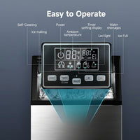 Commercial Ice Maker Machine, Freestanding, Moon-Shaped Ice, 100 Lbs/24H, 33 Lbs Storage Bin, Stainless Steel, for Home/Bar/Cafe/Restaurant
