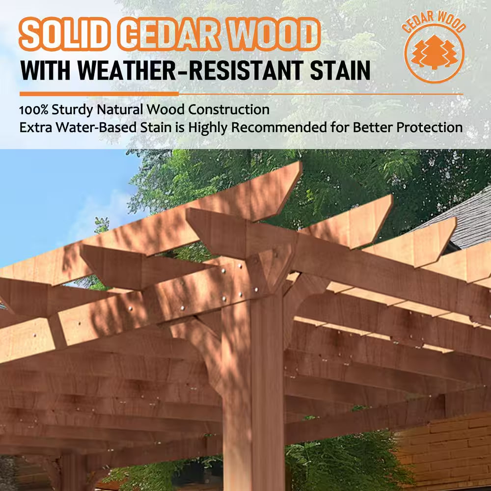 16 Ft. W X 12 Ft. D Cedar Wood Patio Pergola Shade Structure for Outdoor, Brown