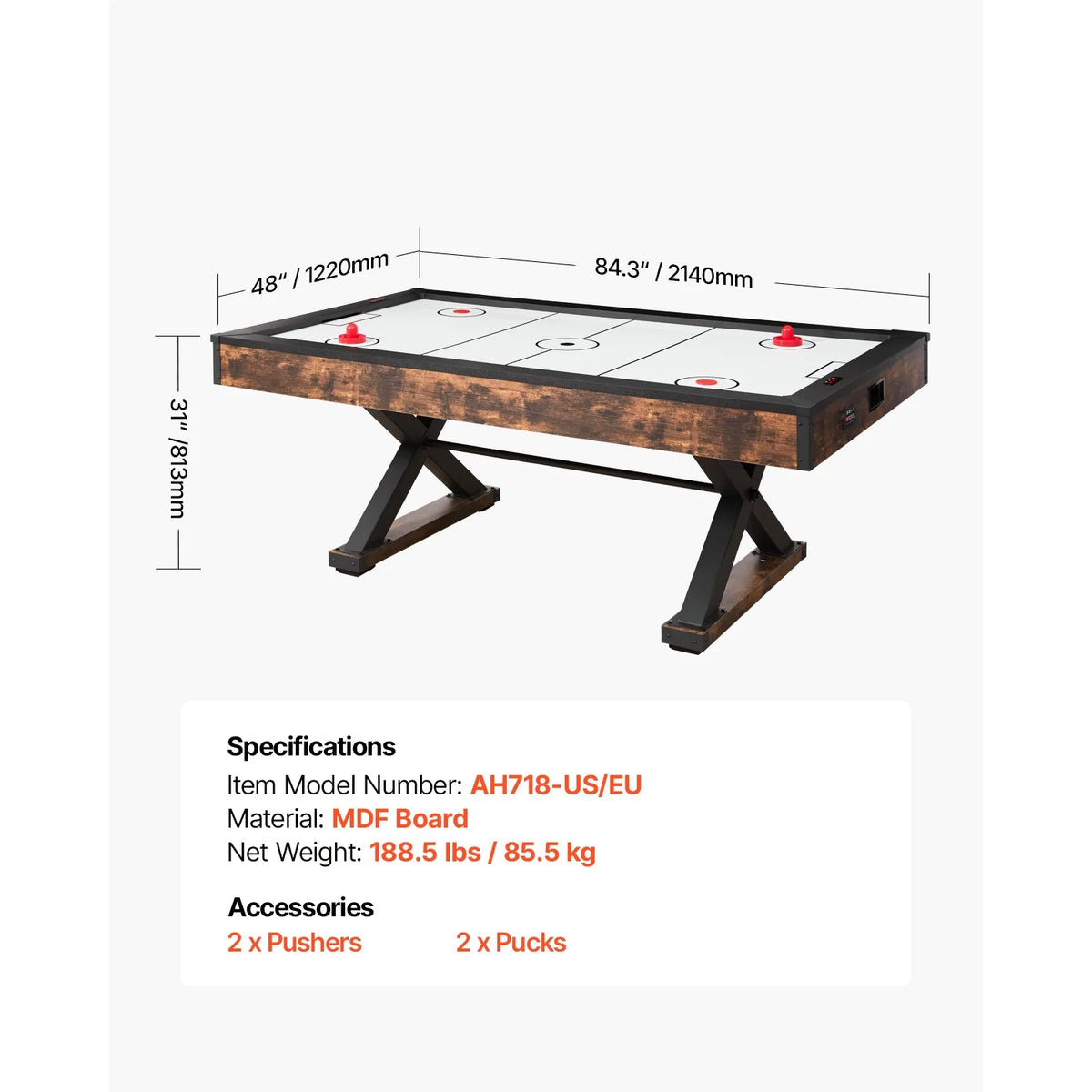 84" Air Hockey Table, Recreational Indoor Game Set with 2 Mallets, 2 Discs, Digital Score Tracker, Cross-Structured Support & Robust Air Propulsion, Air Driven Hockey Play Table