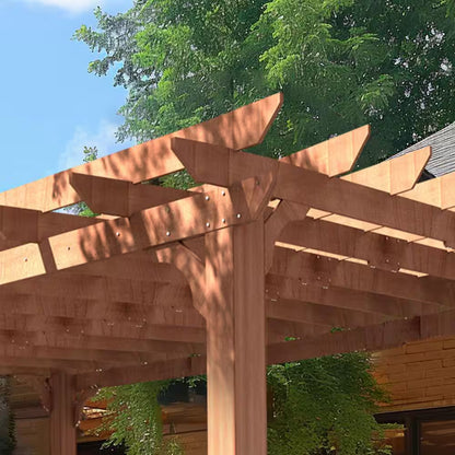 16 Ft. W X 12 Ft. D Cedar Wood Patio Pergola Shade Structure for Outdoor, Brown