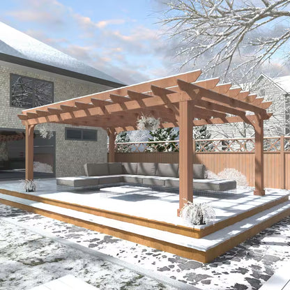 16 Ft. W X 12 Ft. D Cedar Wood Patio Pergola Shade Structure for Outdoor, Brown