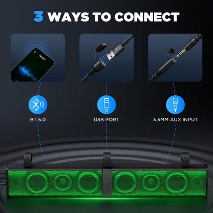34 In. 2.0 Channel UTV/ATV Bluetooth Amplified Soundbar IP66 Waterproof with RGB Lighting, Powersports SXS Sound Bar