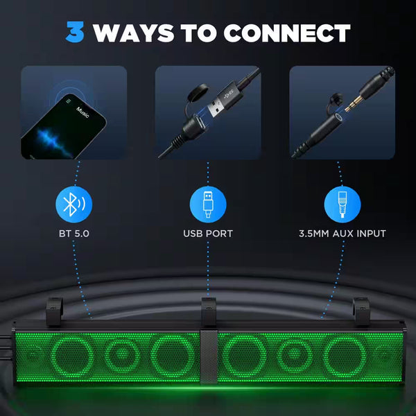 34 In. 2.0 Channel UTV/ATV Bluetooth Amplified Soundbar IP66 Waterproof with RGB Lighting, Powersports SXS Sound Bar