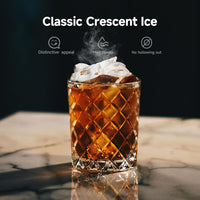 Commercial Ice Maker Machine, Freestanding, Moon-Shaped Ice, 100 Lbs/24H, 33 Lbs Storage Bin, Stainless Steel, for Home/Bar/Cafe/Restaurant