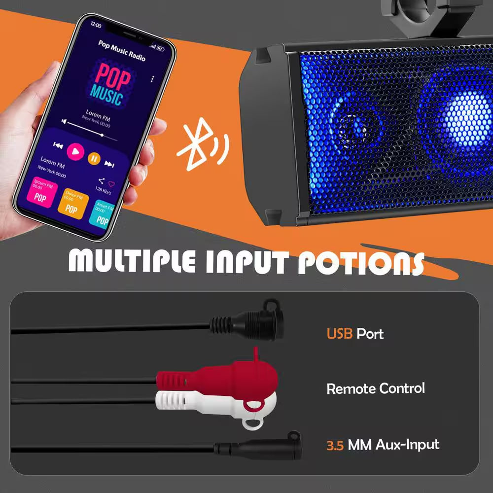 17 In. 4-Speaker UTV/ATV Soundbar Waterproof Bluetooth Connectivity with Multicolor LED Lighting