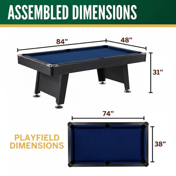 Pool Table Built for Home Game Rooms, 7-Foot Standard Size, Black Frame Blue Felt, Complete Accessory Kit