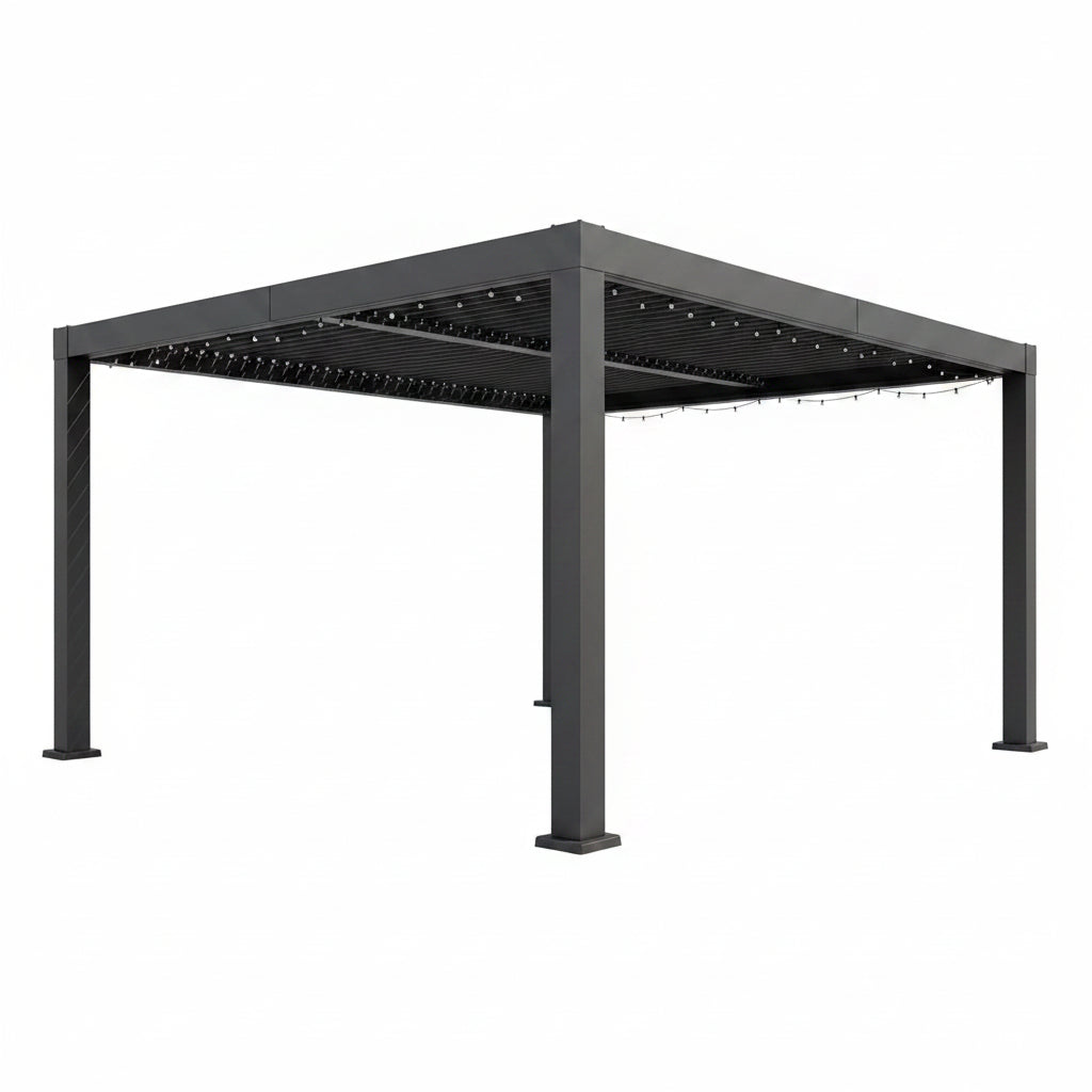 Outdoor Pergola Built for Weather Protection, Adjustable Louvered Roof, Reinforced Aluminum Frame, Drainage System
