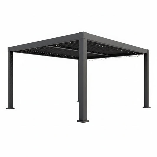Outdoor Pergola Built for Weather Protection, Adjustable Louvered Roof, Reinforced Aluminum Frame, Drainage System