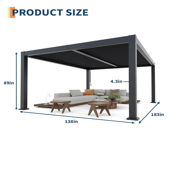 Outdoor Pergola Built for Weather Protection, Adjustable Louvered Roof, Reinforced Aluminum Frame, Drainage System