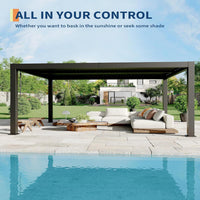 Outdoor Pergola Built for Weather Protection, Adjustable Louvered Roof, Reinforced Aluminum Frame, Drainage System