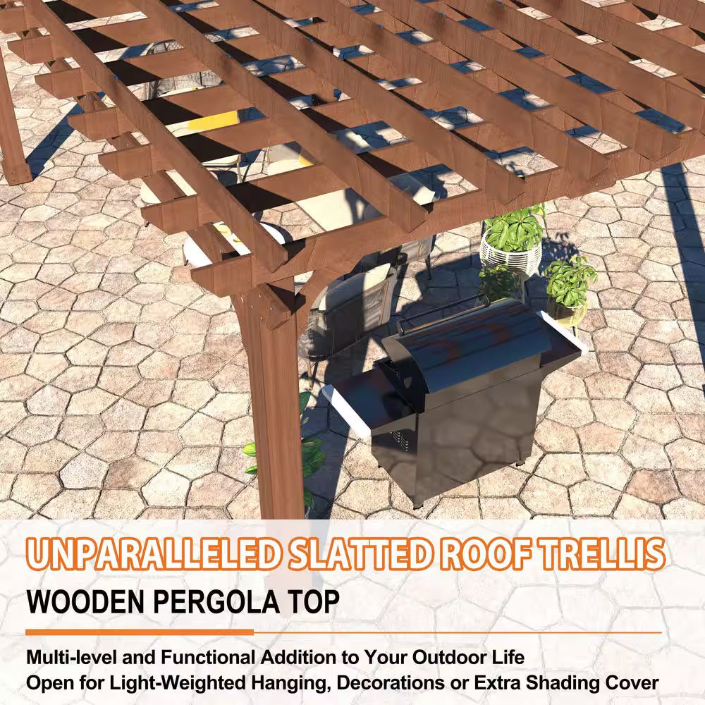 16 Ft. W X 12 Ft. D Cedar Wood Patio Pergola Shade Structure for Outdoor, Brown