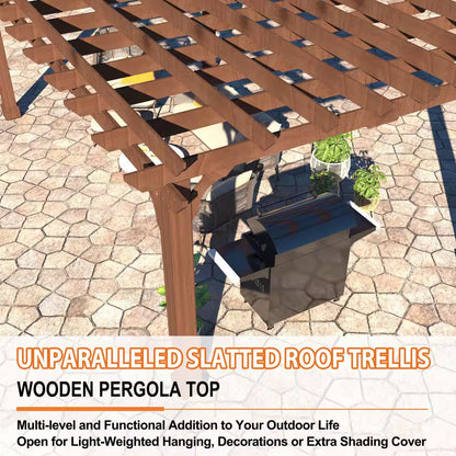 16 Ft. W X 12 Ft. D Cedar Wood Patio Pergola Shade Structure for Outdoor, Brown
