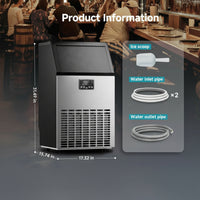 Commercial Ice Maker Machine, Freestanding, Moon-Shaped Ice, 100 Lbs/24H, 33 Lbs Storage Bin, Stainless Steel, for Home/Bar/Cafe/Restaurant