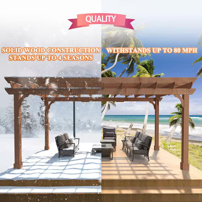 16 Ft. W X 12 Ft. D Cedar Wood Patio Pergola Shade Structure for Outdoor, Brown