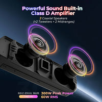 16 In. IP66 Waterproof BT UTV/ATV Sound Bar Speaker with Audio Music Sync Multicolor Light Fit for 1''-2'' Roll Bar Cage
