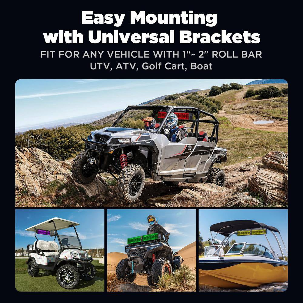 34 In. 2.0 Channel UTV/ATV Bluetooth Amplified Soundbar IP66 Waterproof with RGB Lighting, Powersports SXS Sound Bar