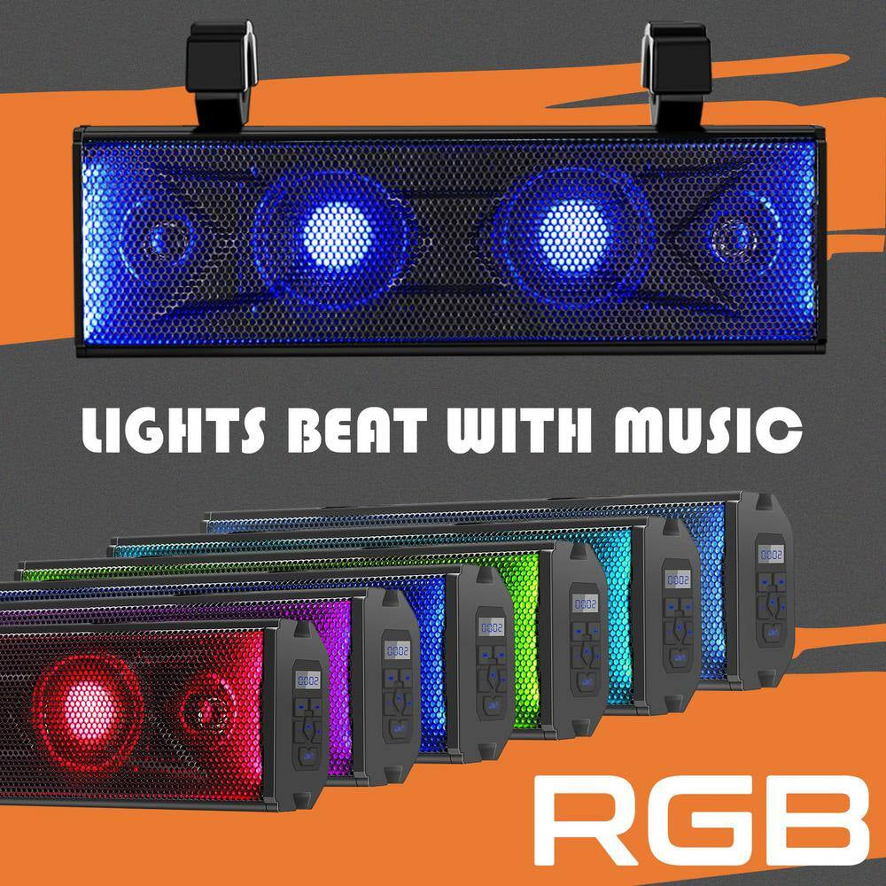 17 In. 4-Speaker UTV/ATV Soundbar Waterproof Bluetooth Connectivity with Multicolor LED Lighting