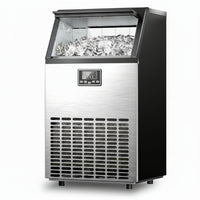 Commercial Ice Maker Machine, Freestanding, Moon-Shaped Ice, 100 Lbs/24H, 33 Lbs Storage Bin, Stainless Steel, for Home/Bar/Cafe/Restaurant