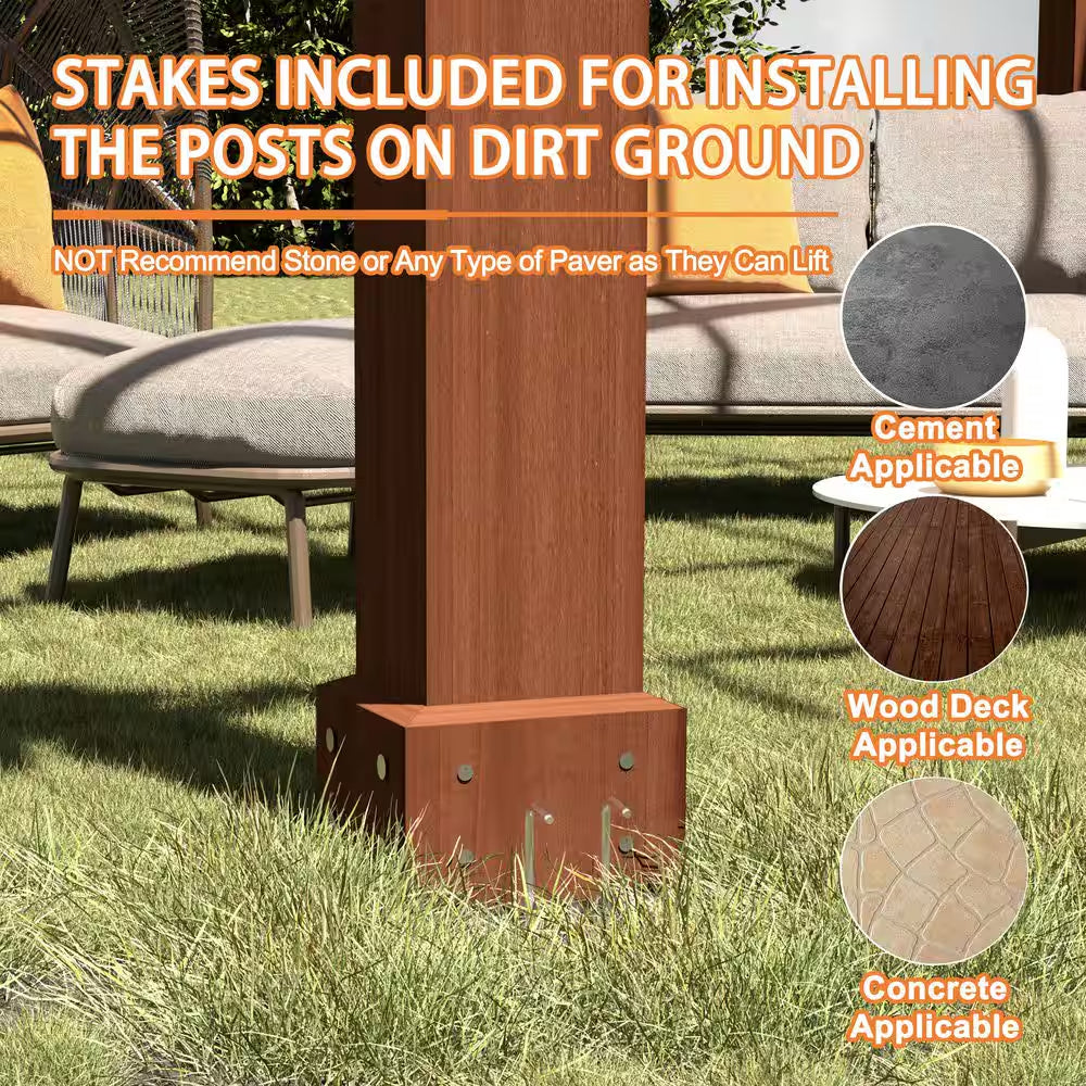 16 Ft. W X 12 Ft. D Cedar Wood Patio Pergola Shade Structure for Outdoor, Brown