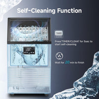 Commercial Ice Maker Machine, Freestanding, Moon-Shaped Ice, 100 Lbs/24H, 33 Lbs Storage Bin, Stainless Steel, for Home/Bar/Cafe/Restaurant