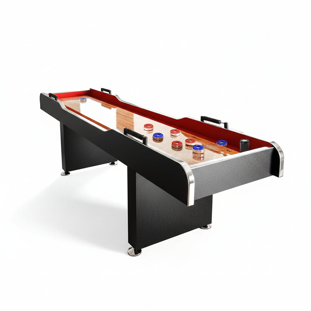 Shuffleboard Table, 9Ft Poly Coated Surface, with Accessories, Abacus Style Scoring, Fast Puck Action Play, Indoor and Outdoor Portable Arcade Shuffle Board Game Table for Kids and Adults